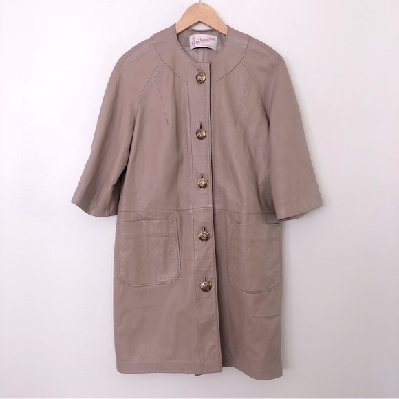 Leather[Carmel California] Vintage Soft Leather Gold Button 3/4 Sleeve MCMod - Picture 1 of 12